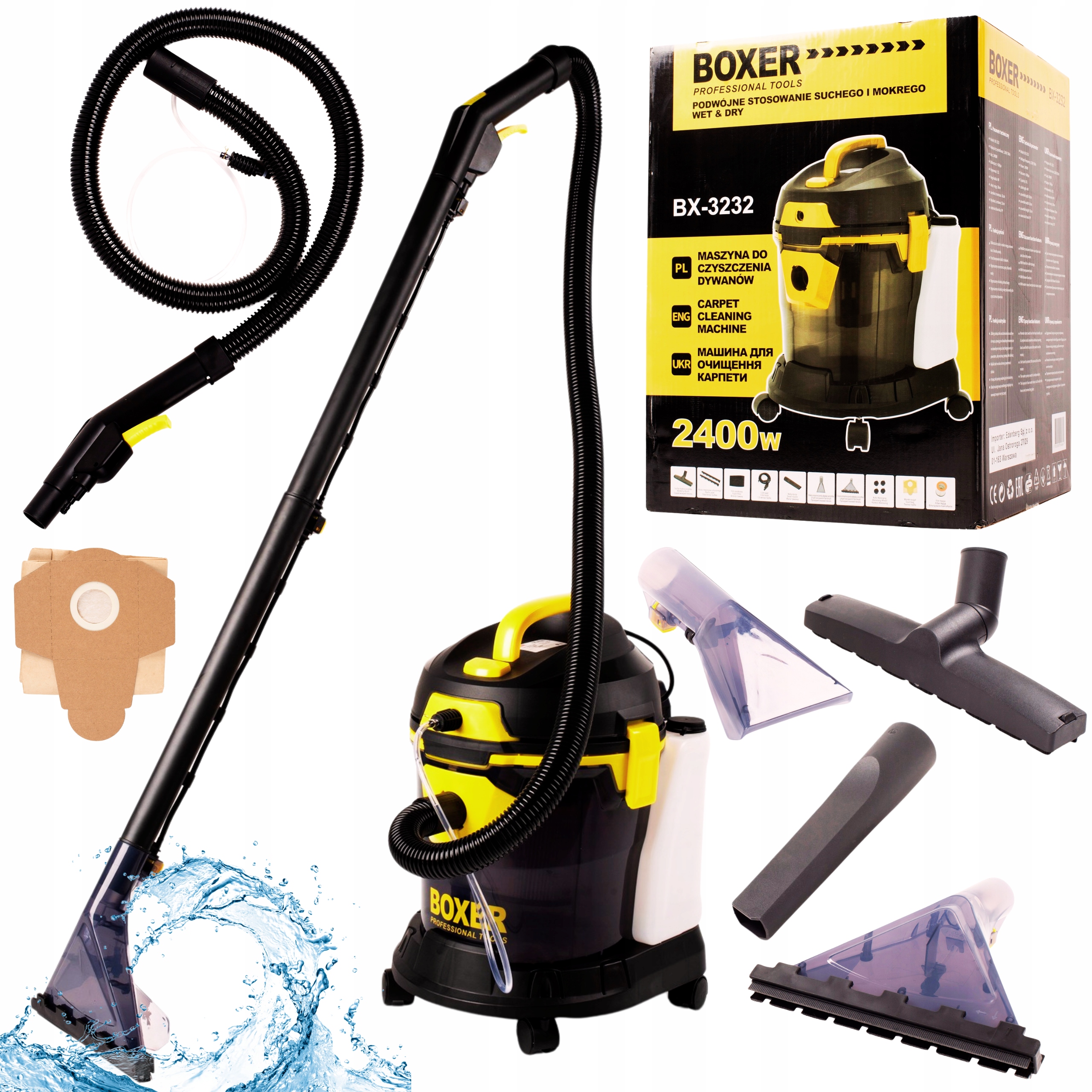 Odkurzacz Piorący Do Dywanów Tapicerki Wąska Ssawka Mocny 2400W Boxer