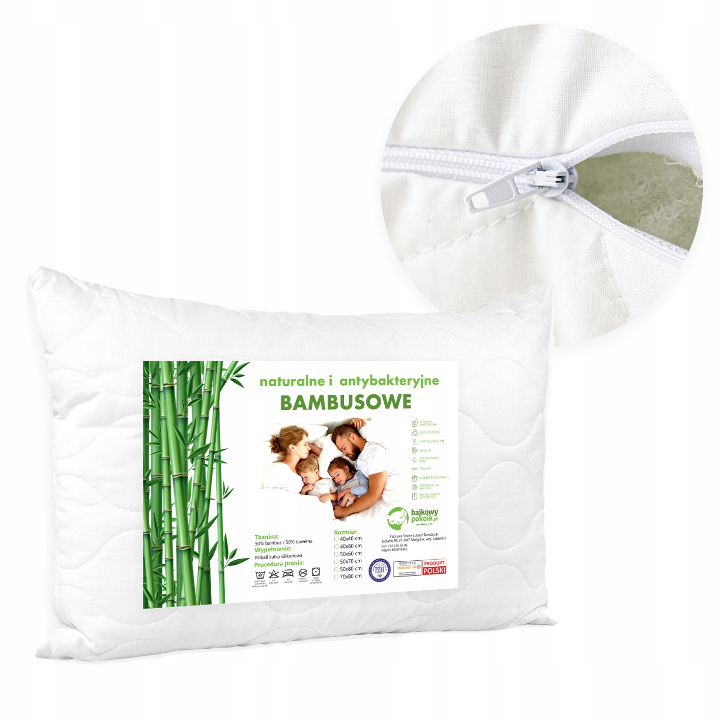 

Polska poduszka Bambusowa z regulacją Zamek 40x60