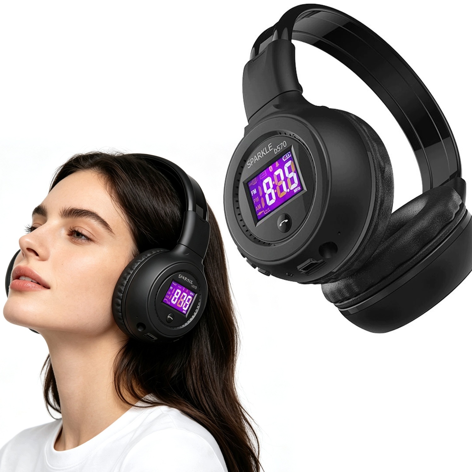 Słuchawki Bezprzewodowe Radio Fm LCD Bluetooth Nauszne Mikrofon, czarny