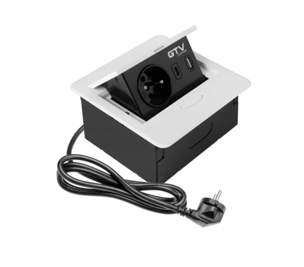 Prodlužovač Nábytku Stolní Zásuvka Schuko Zapuštěná Gtv Avaro Usb Bílá