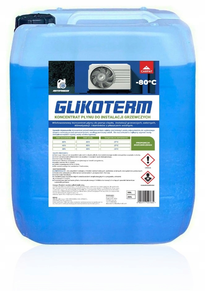KONCENTRAT 20L INSTALACJI GRZEWCZYCH GLIKOL -80°C