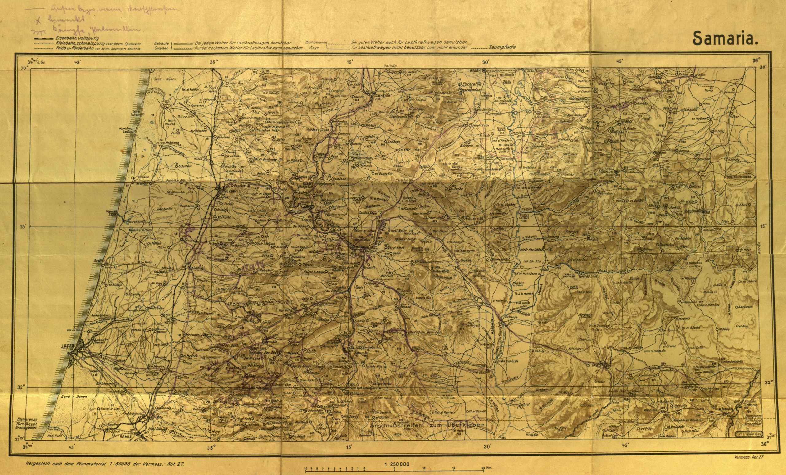 PALESTYNA -SAMARIA. Mapa z okresu I wojny światowej,