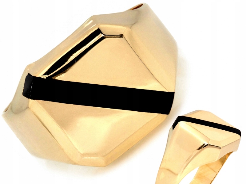 Zlatý prsten 585, nádherný, mužský, elegantní, efektní, s černým smaltem 14k r26