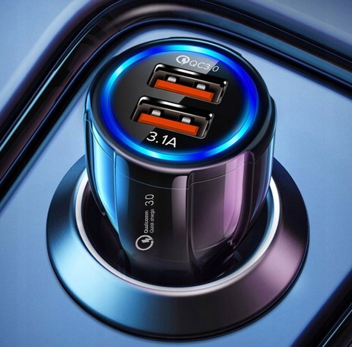 SZYBKA ŁADOWARKA SAMOCHODOWA USB LED QC 3.0 CZARNA Prąd wyjściowy 3100 mA