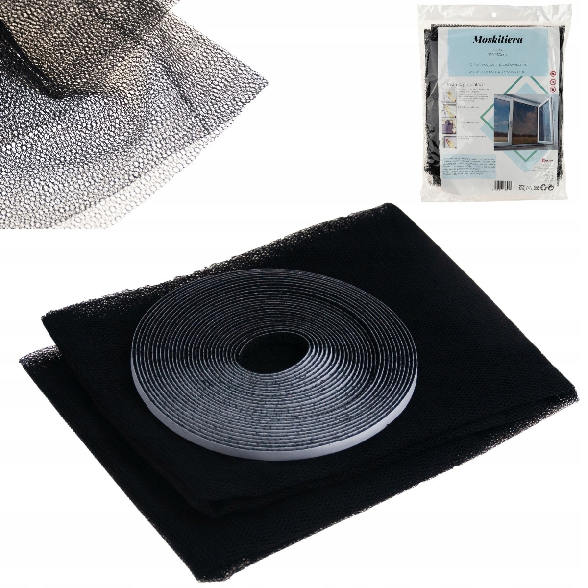 MOSKITIERA SIATKA NA OKNO OWADY 150x150 +RZEP CZARNA PRZECIW OWADOM KOMAROM