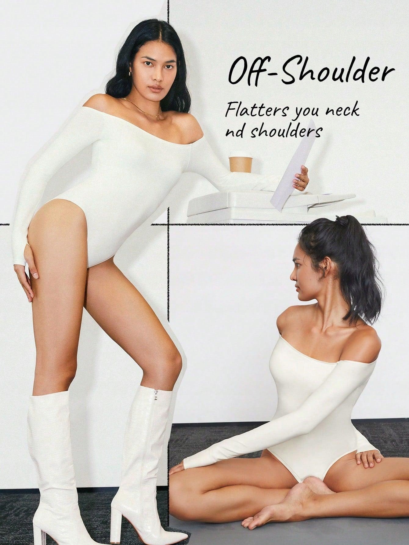 KLASYCZNE DOPASOWANE BODY DŁUGI RĘKAW ODKRYTE RAMIONA HISZPANKA SHEIN S Marka Shein