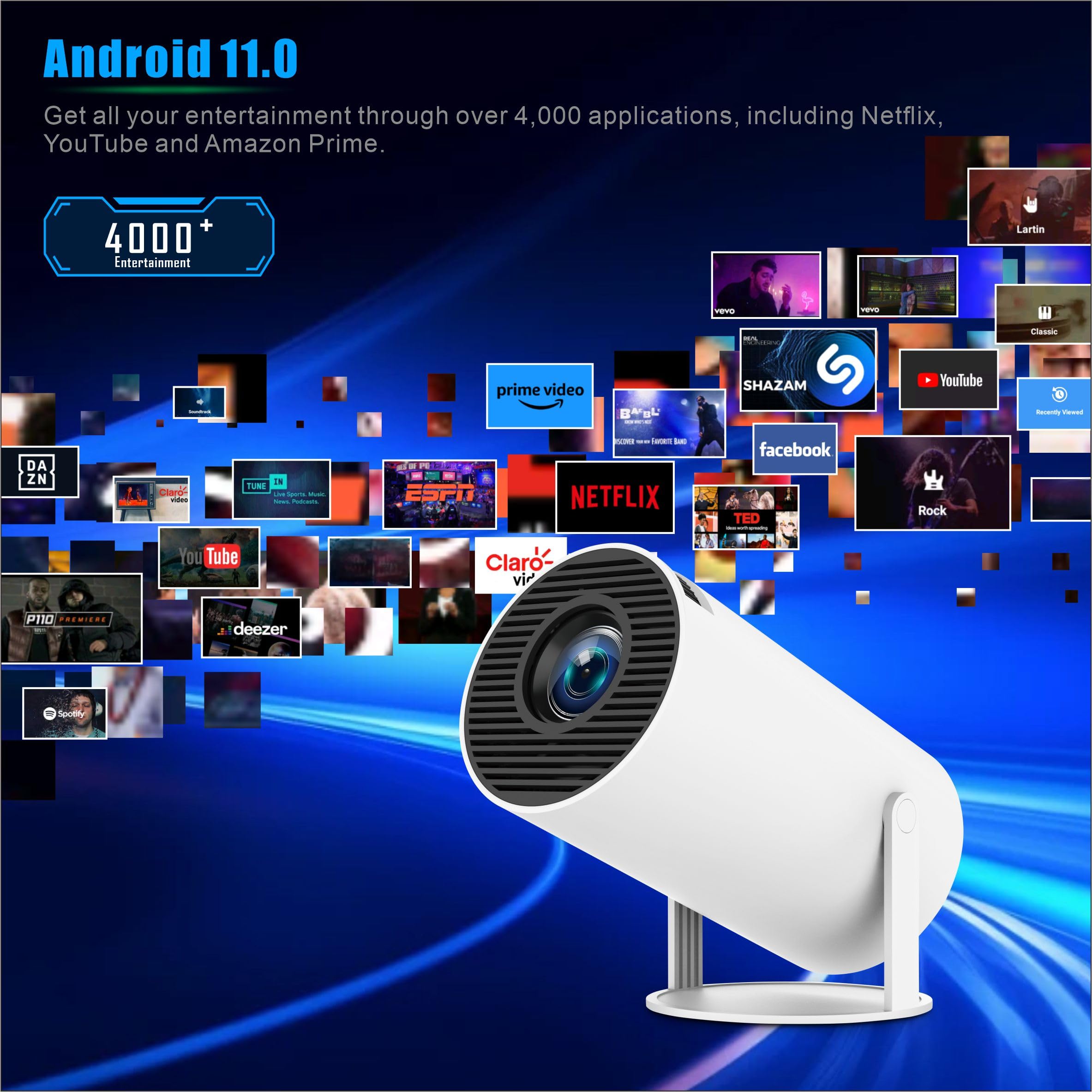 MINI BEAMER Projektor 4K 1080P Full HD WiFi 6 BT5.2 Android Netflix — miniatura 5