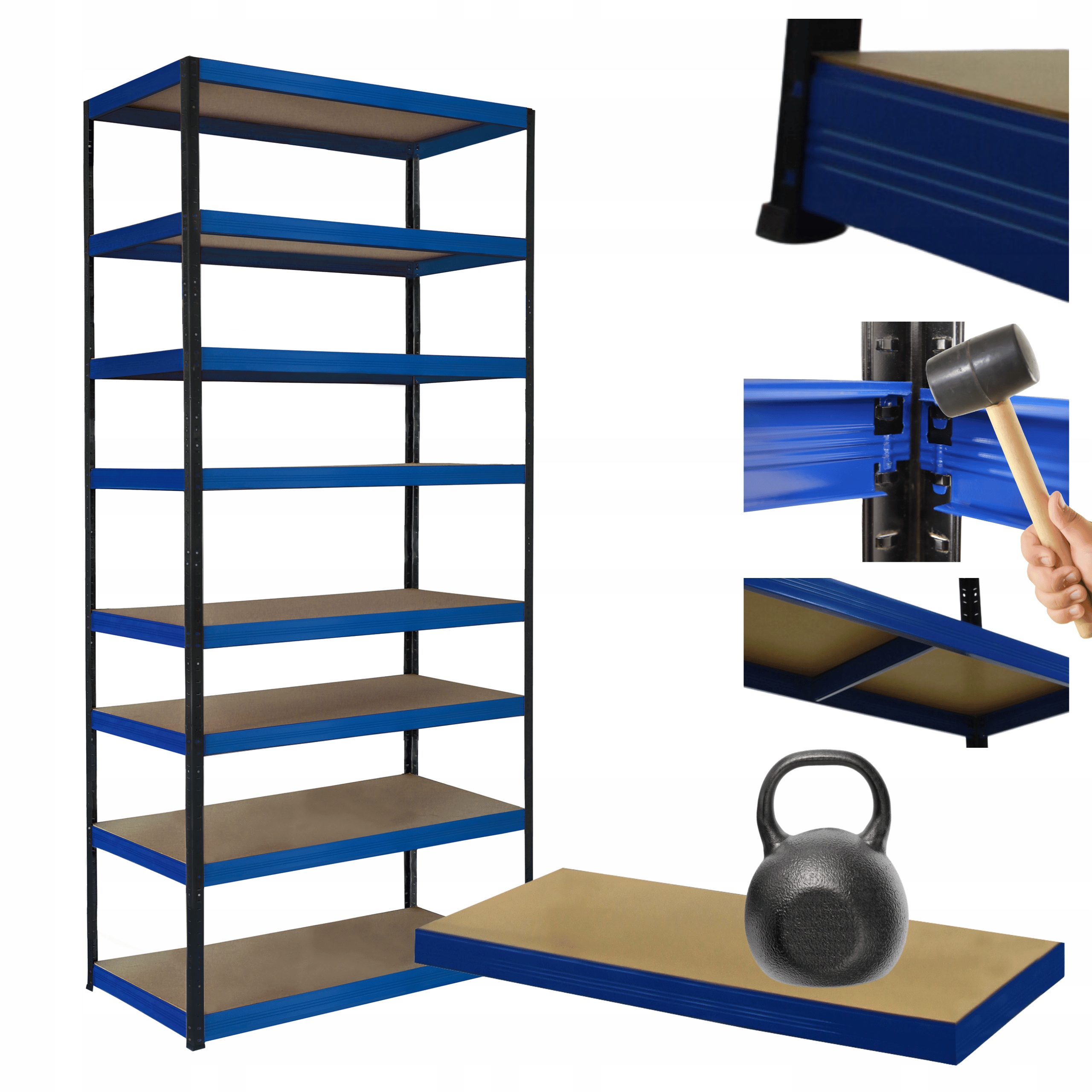 Kovový skladový regál Helios 270x75x40 cm 8Px175 kg Pevná Obloha