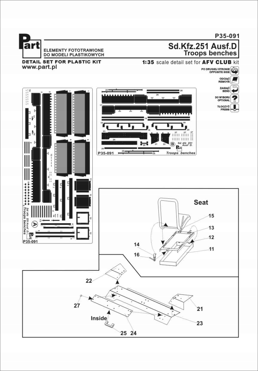 Part P35-091 1/35 Sd.Kfz.251 Ausf.D lavičky posádky (afv)
