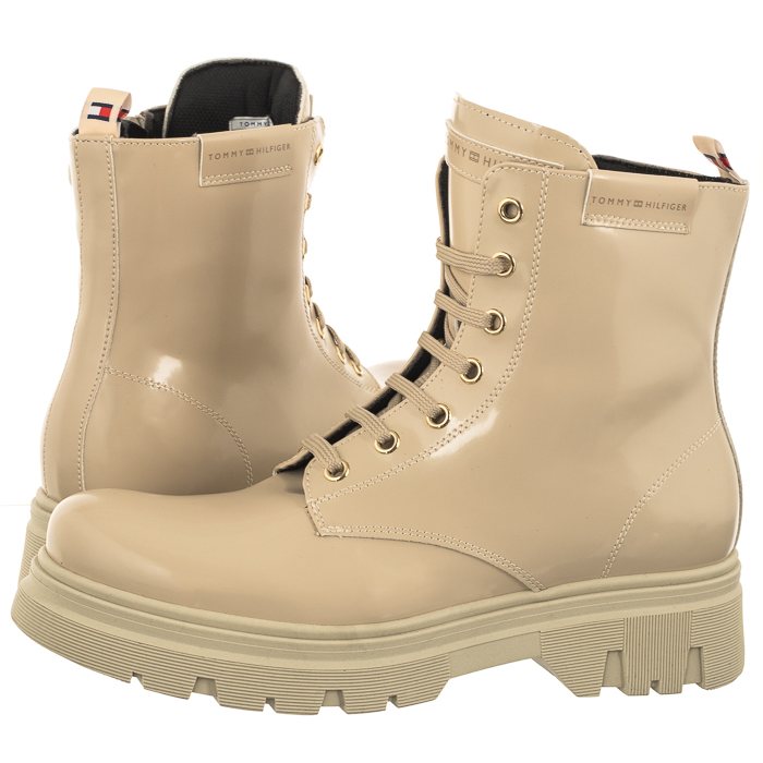 Boty Workery Dámské Kotníkové Boty Tommy Hilfiger Lace-Up Bootie Béžové