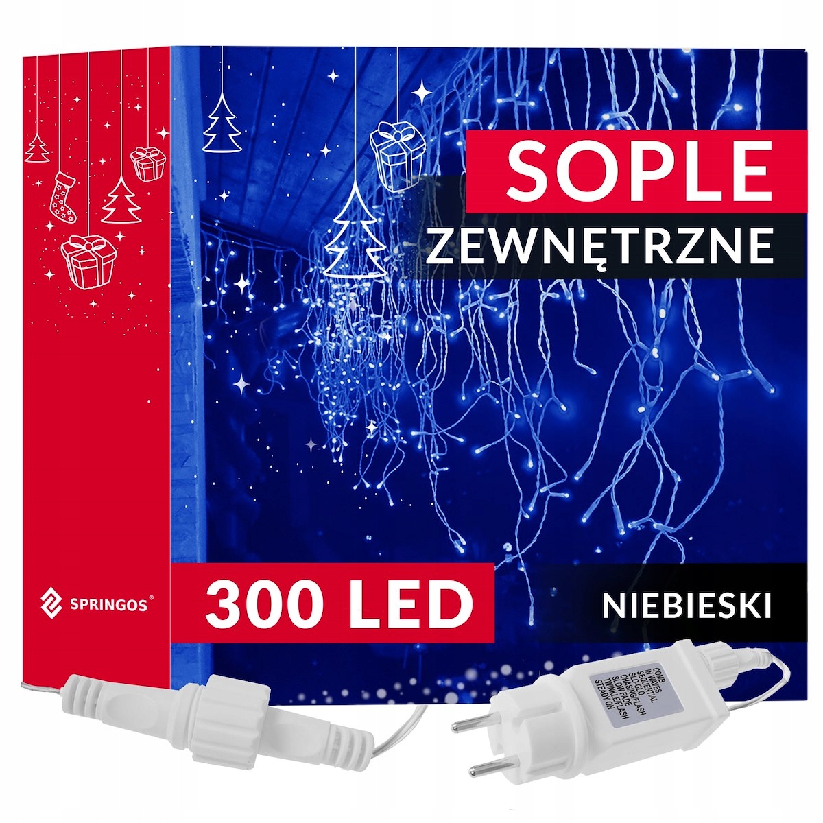 

Lampki 300 Led Sople Zewnętrzne Kurtyna Niebieski