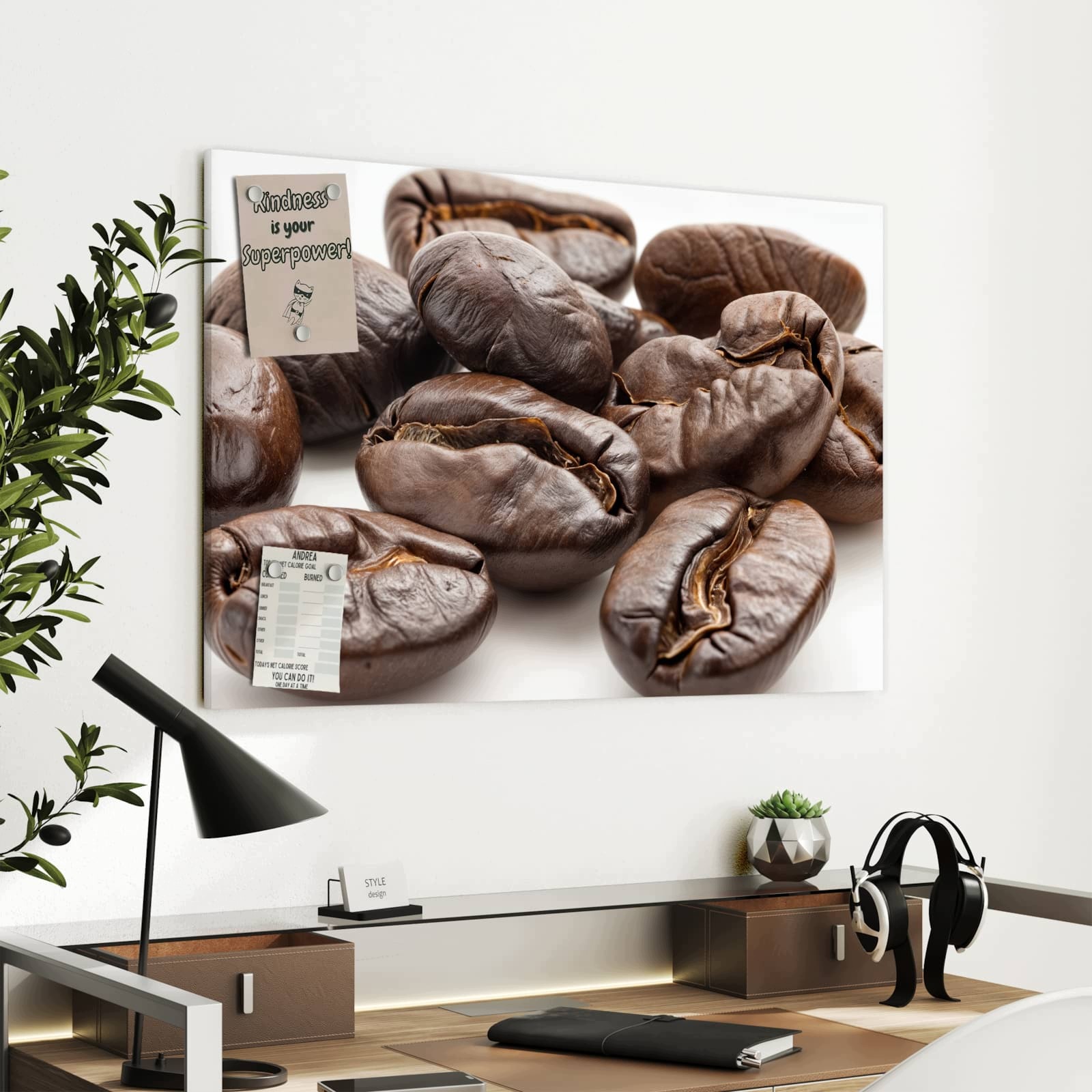 Magnetická tabule Ticho Zrna kávy 90 × 60 cm
