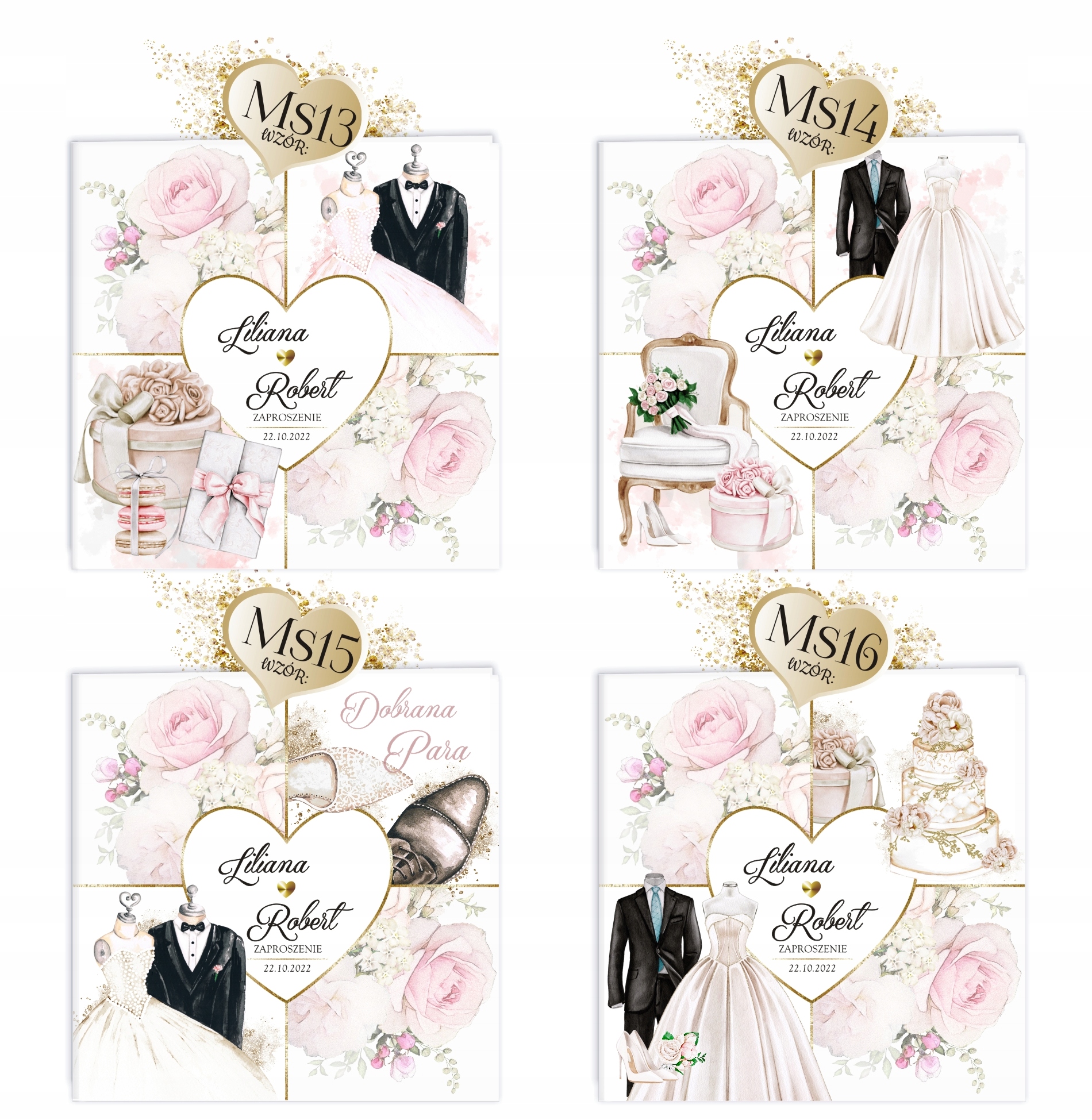 ZAPROSZENIA ŚLUBNE NA ŚLUB GLAMOUR ZŁOTE MS Nazwa SERIA MW