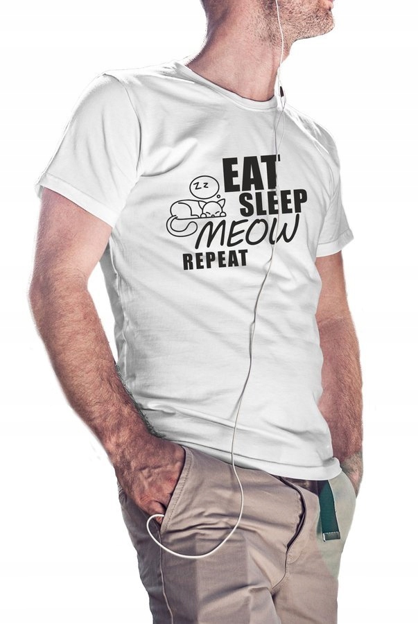 

Koszulka męska Eat Sleep Meow Repeat, biała XL