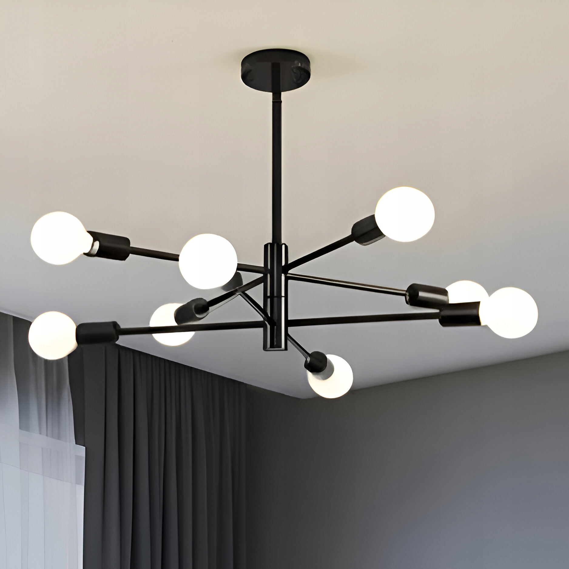 Czarna Lampa Wisząca Sufitowa Żyrandol Nowoczesna 8xE27 Loft Salon Jadalnia