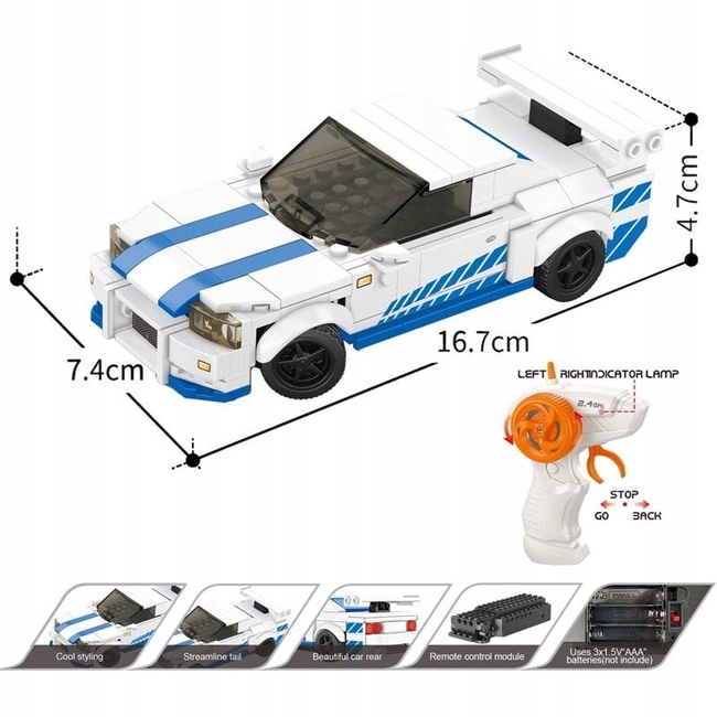 ZDALNIE STEROWANY SAMOCHÓD Z KLOCKÓW BLOCK RC CAR, 231 EL., SKALA 1:20 Marka bez marki