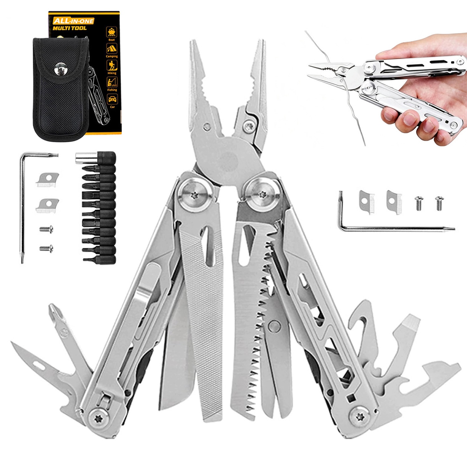 Multitool Narzędzie Wielofunkcyjne Survival Stal Nierdzewna 17W1 Zestaw