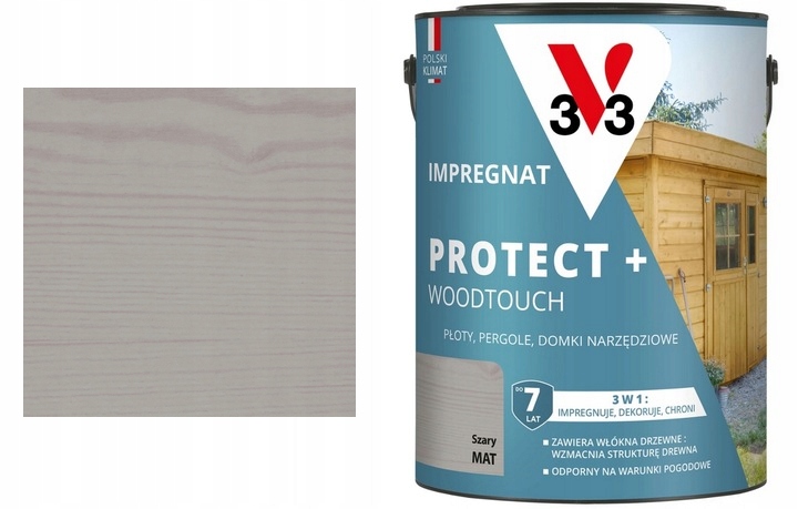 Impregnat Protect+ Woodtouch V33 płoty, pergole, domki Szary Mat 4,5L