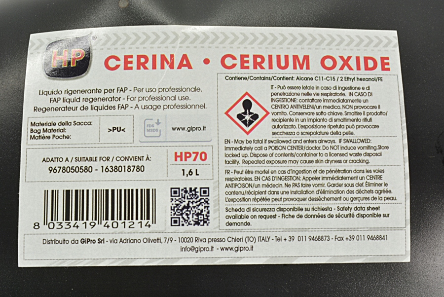 PLYN WOREK FILTRA FAP DPF C4 AIRCROSS 4008 Manufacturer catalog number HP70