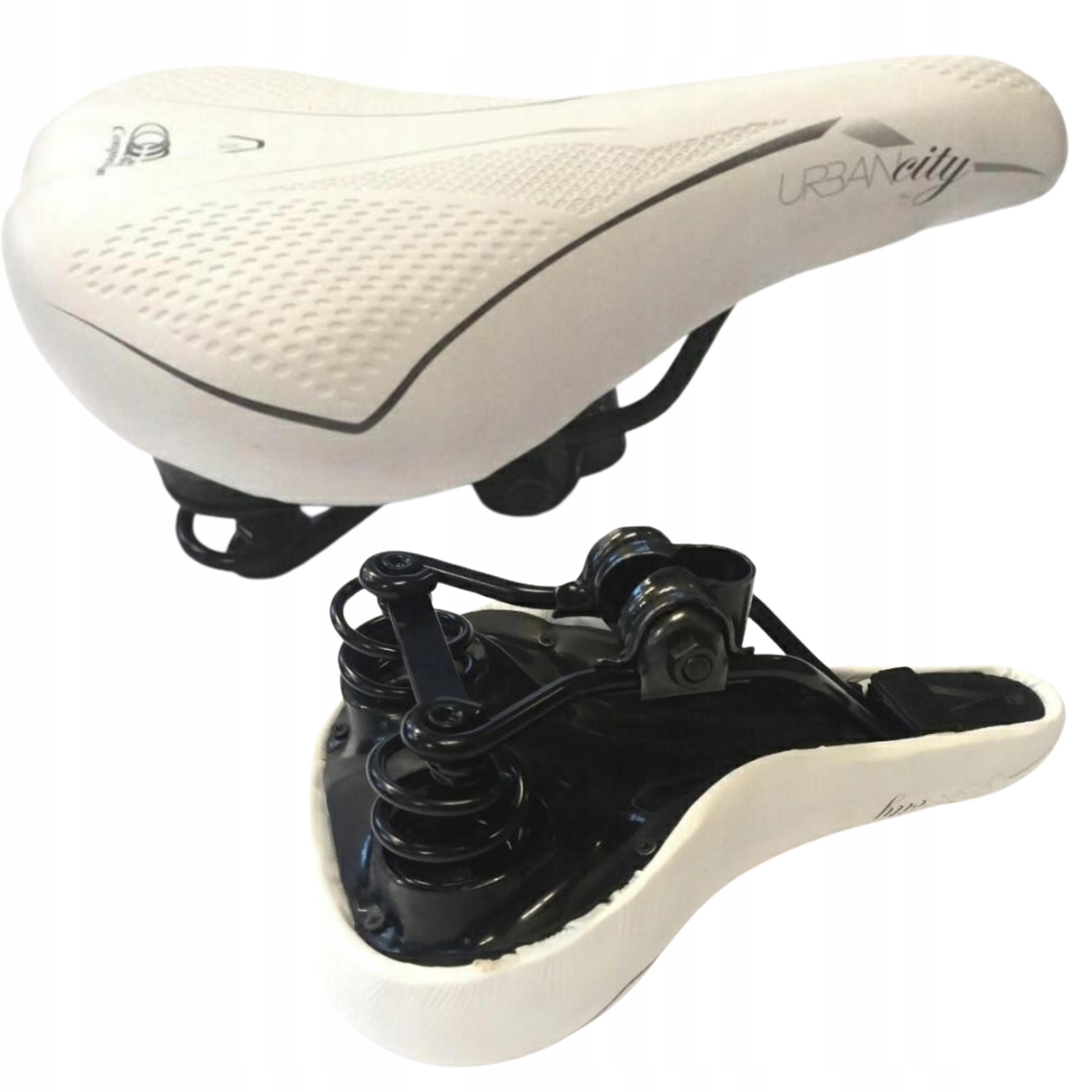 Białe siodełko rowerowe na sprężynach city retro 265x170 męskie