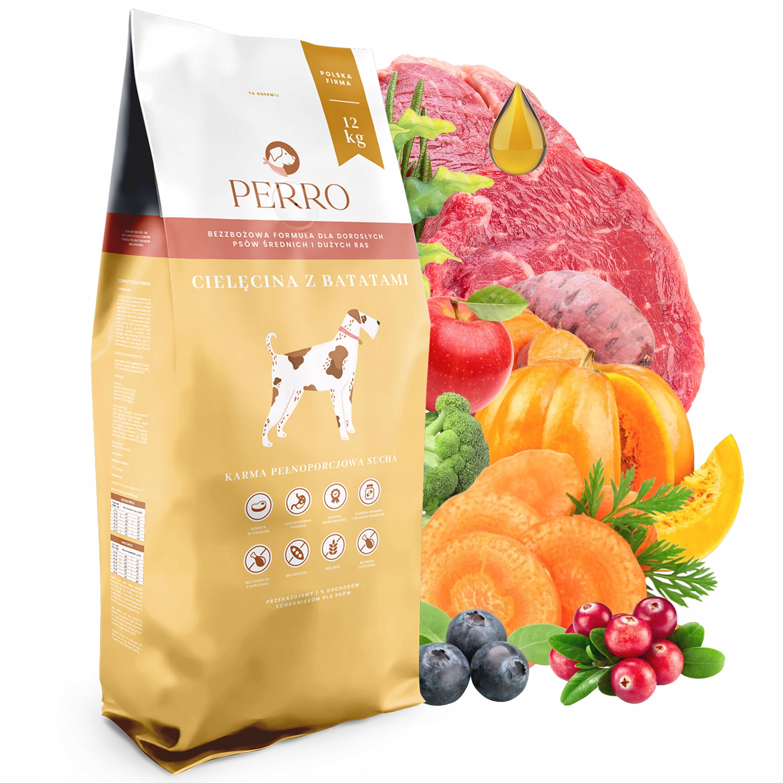 Levně Perro Krmivo pro psy Telecí s batáty 12 kg Bezobilné