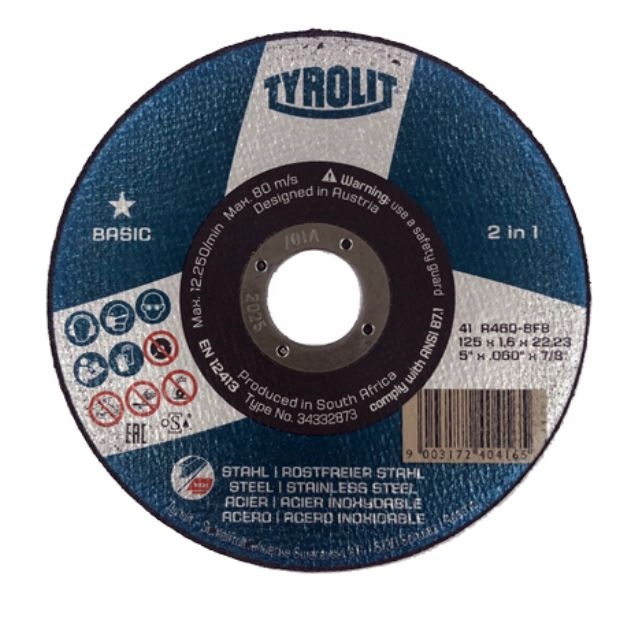 Tyrolit Tarcza Do Metalu Stali Nierdzewnej 125x1,6x22,23mm Basic 25szt