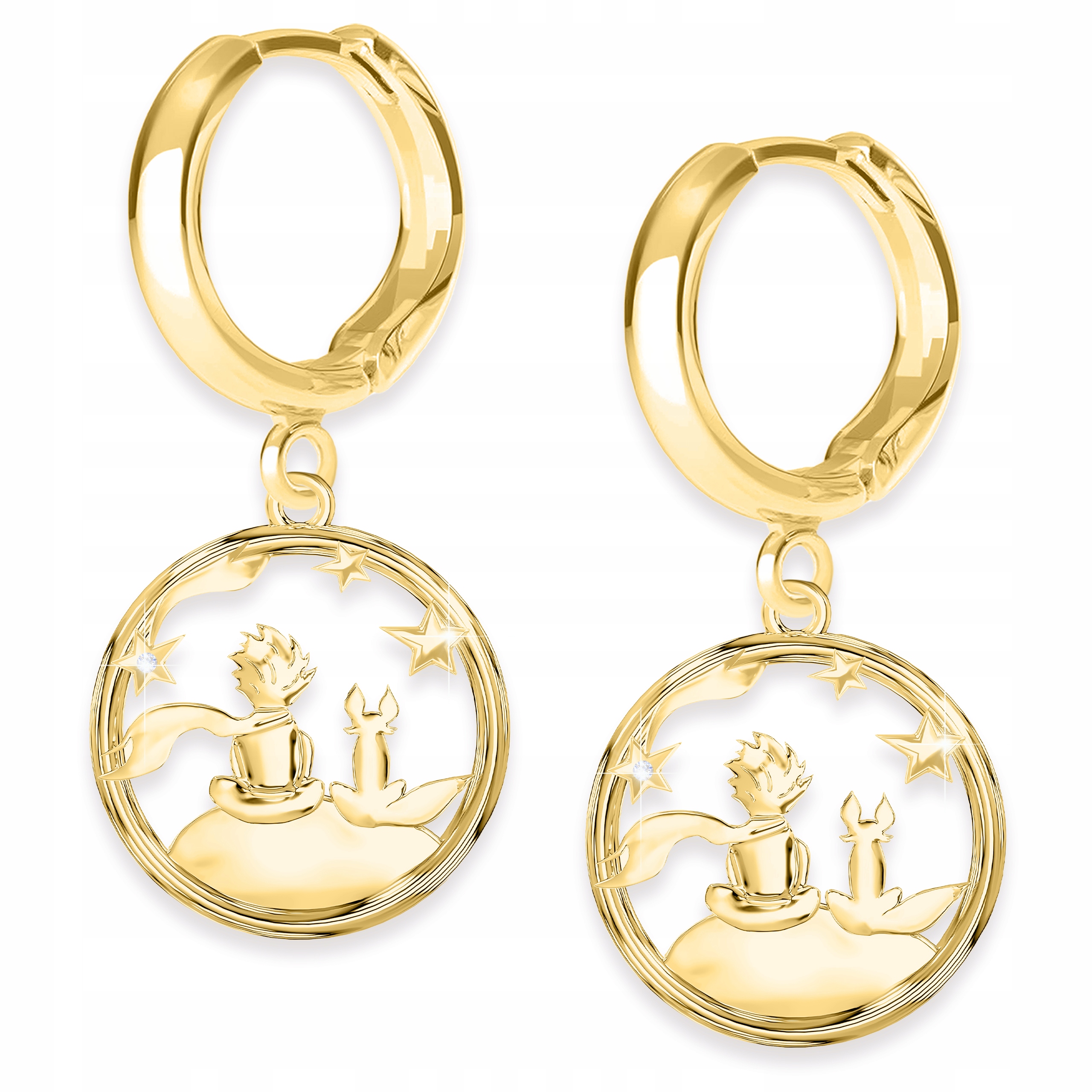 Zlaté Náušnice Malý chlapec s liškou Hvězda Princ Liška Liška Stříbro 925