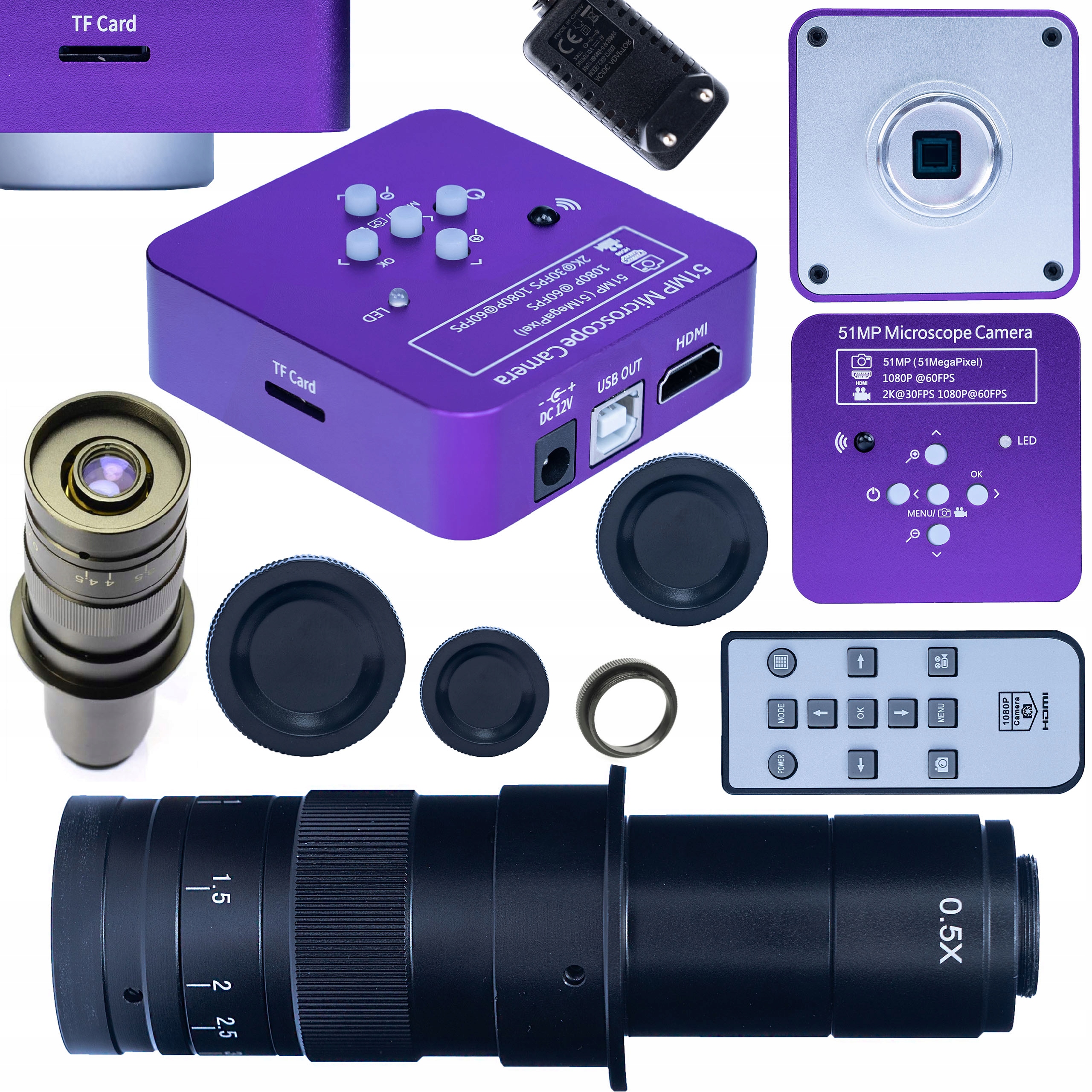 Digitální Mikroskop Zvětšení 180X Puppis Kamera Pro Hdmi Usb Sd 51MP 2V1