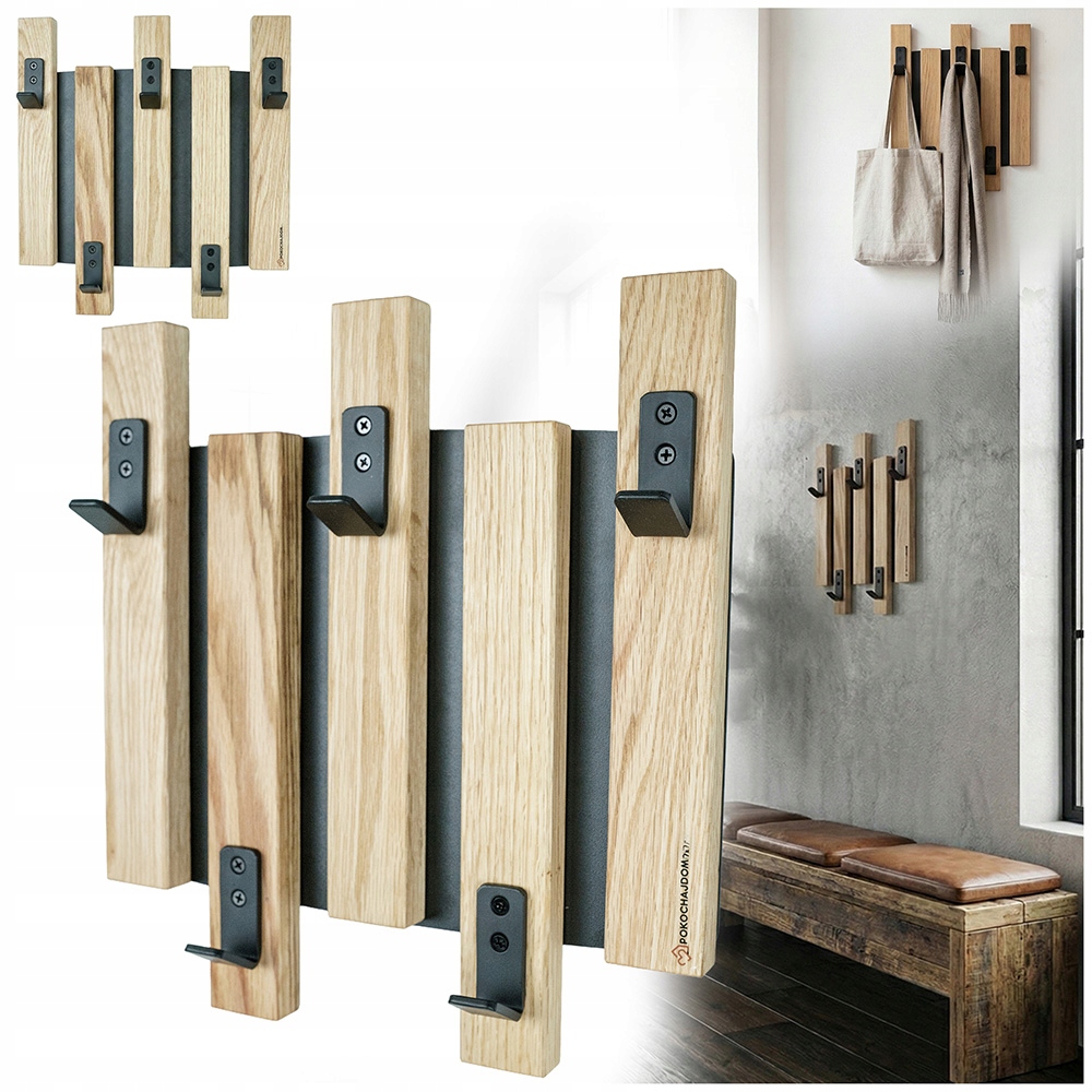Nástěnný Věšák Do Předsíně S Lamelami, Dub Olejovaný, Loft, Pevný, 5 Háčků