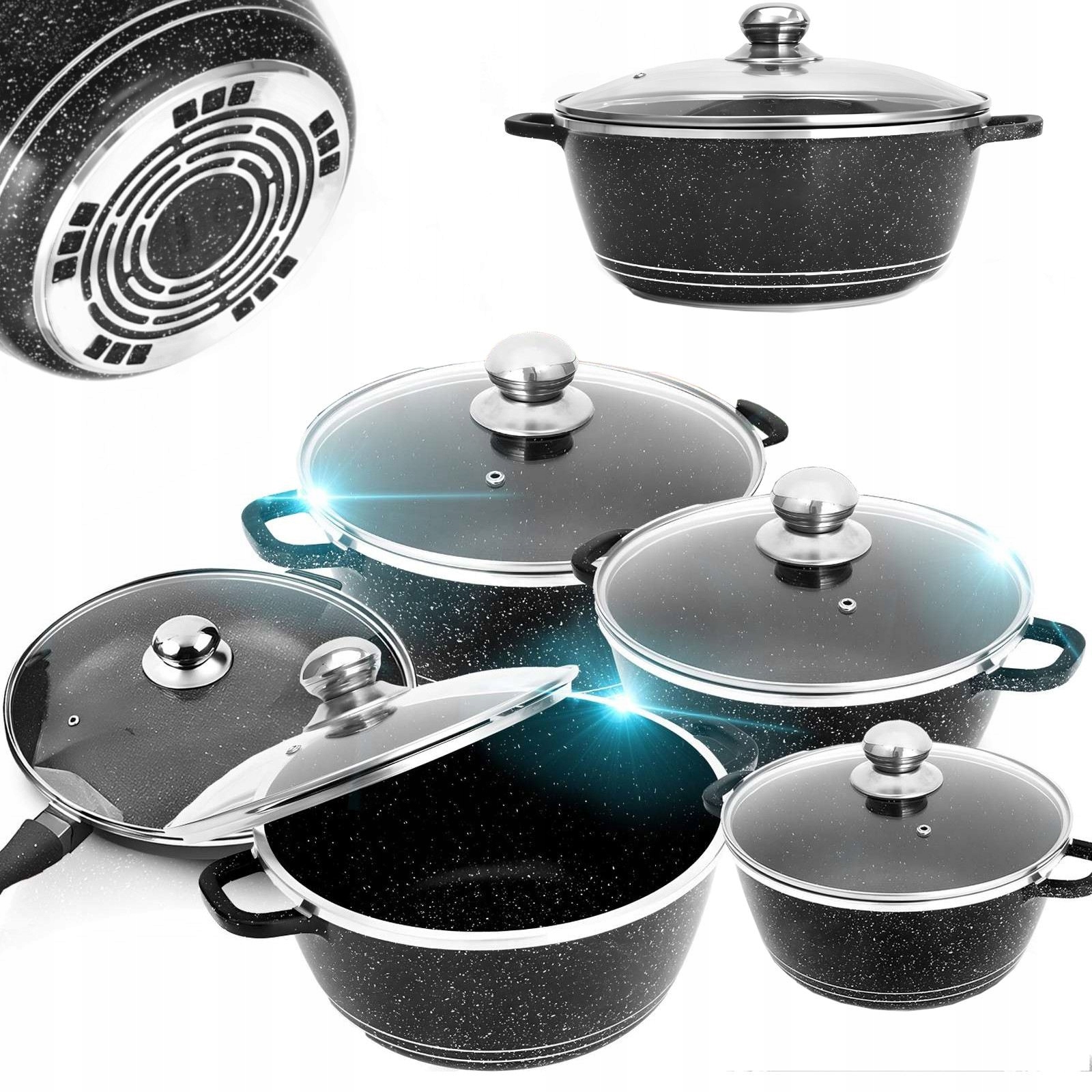 Sada hrnců pánev s keramickým povrchem a poklicemi 12 kusů.