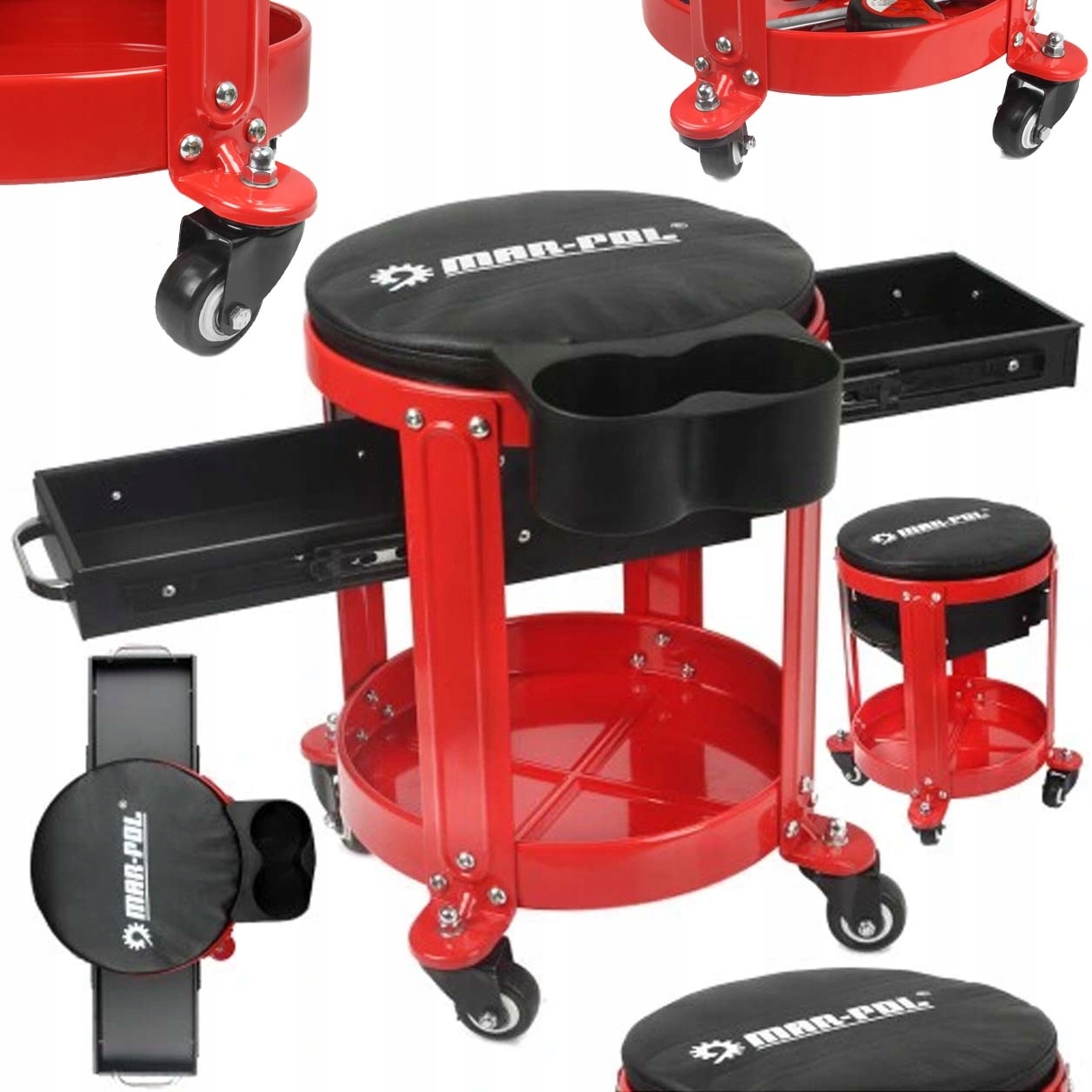 Taboret warsztatowy stołek z szufladami regulowany