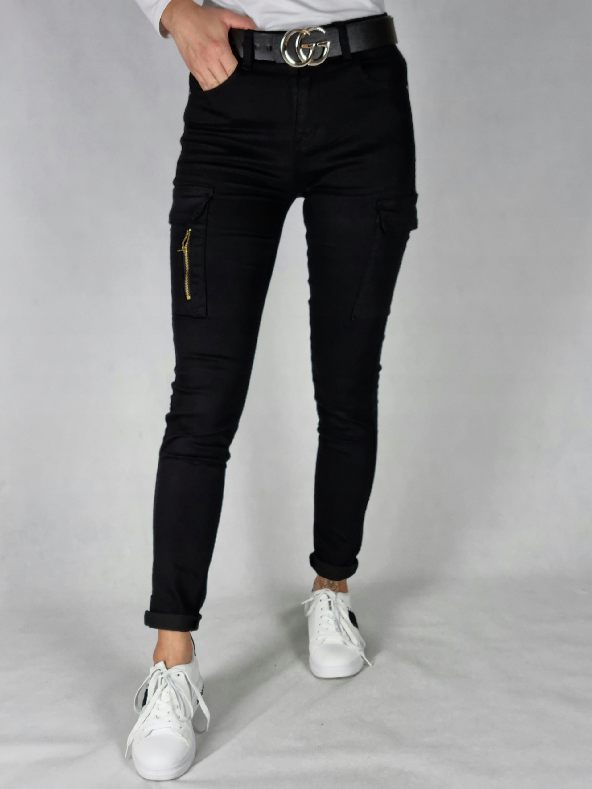 SPODNIE BOJÓWKI CZARNE ROZMIAR 40/L Stan (wysokość w pasie) wysoki