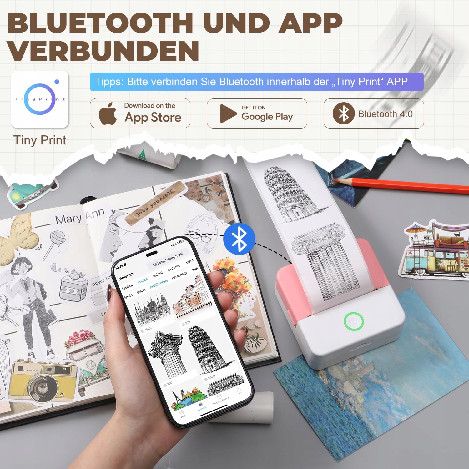 PRAOAHEI Mini Drukarka Termiczna Bluetooth Do Zdjęć i Notatek Różowa — miniatura 2