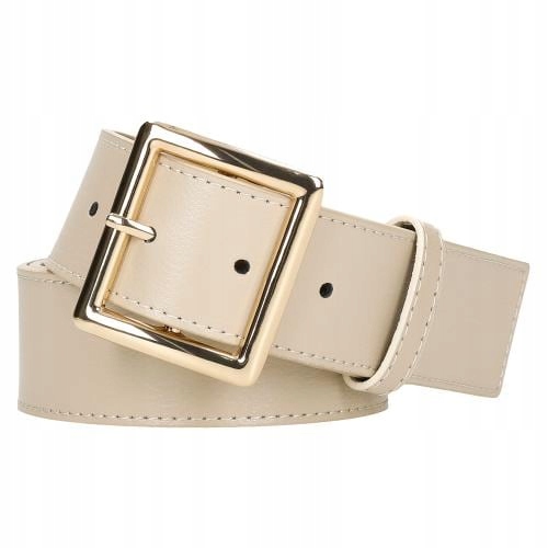 Stylowy beżowy pasek damski ze skóry licowej r. 90