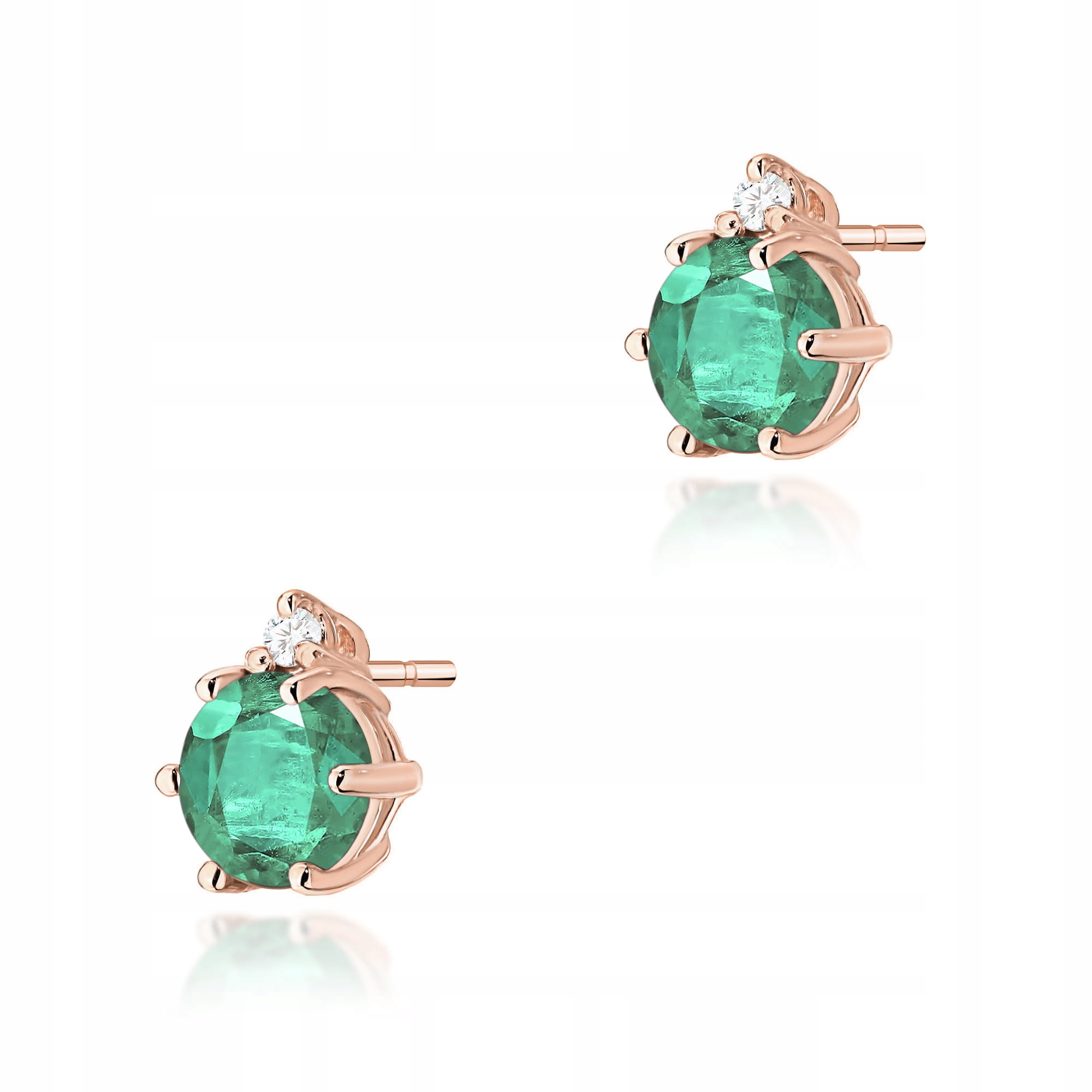 Růžové zlato 585 náušnice s diamanty a přírodním smaragdem 1.1 g