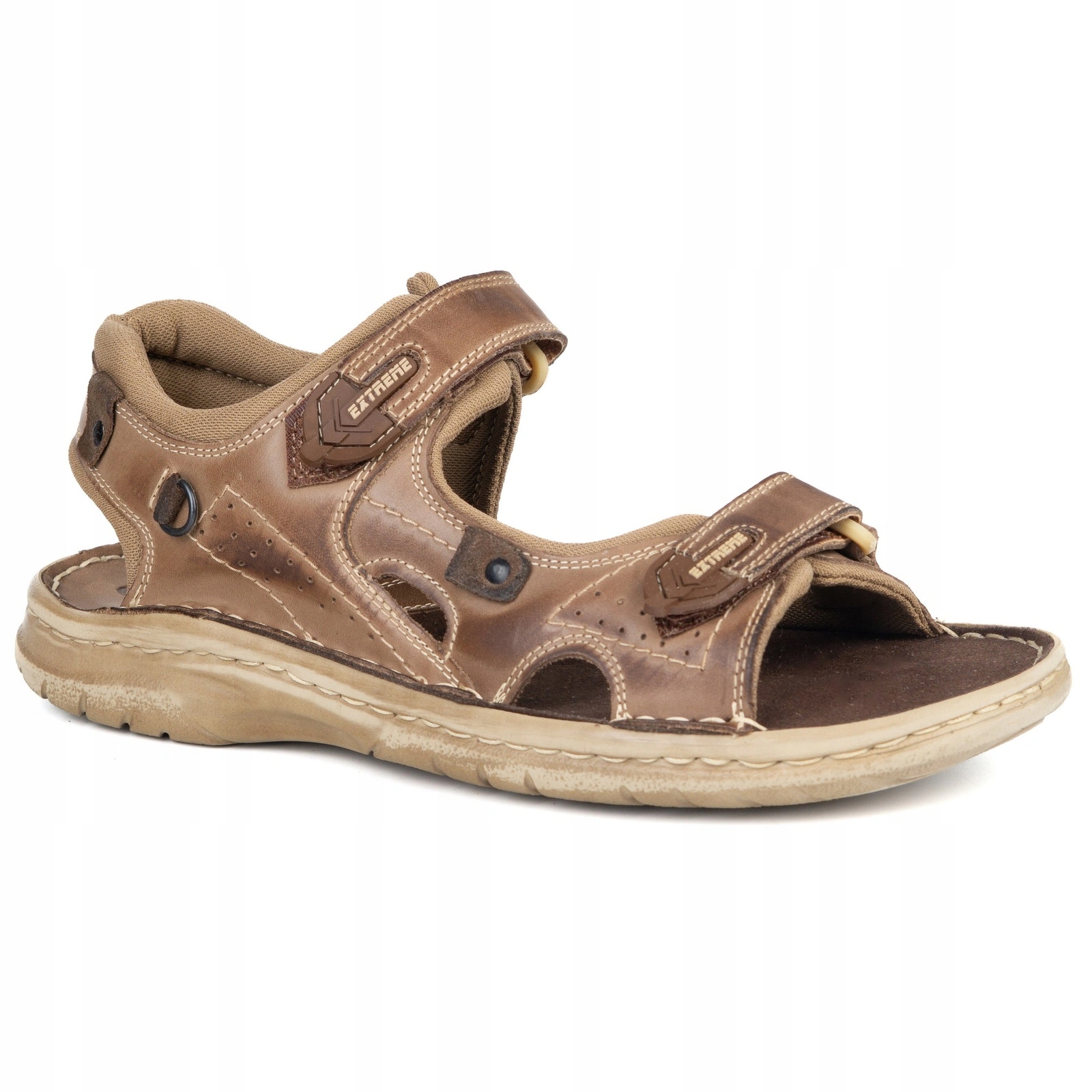 Pánské kožené sandály 552K se suchým zipem, béžové, velikost 41