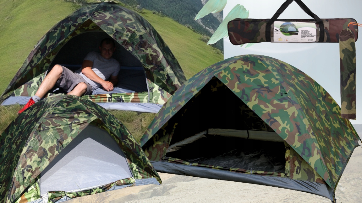 Namiot 2 osobowy kamuflaż z tropikiem turystyczny lekki poręczny moskitiera Marka Jack Mors