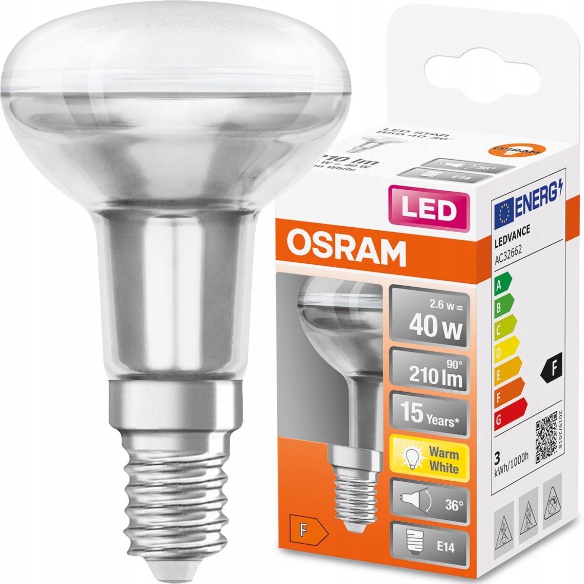 

Żarówka Led E14 R50 2,6W 40W 2700K 36° Osram