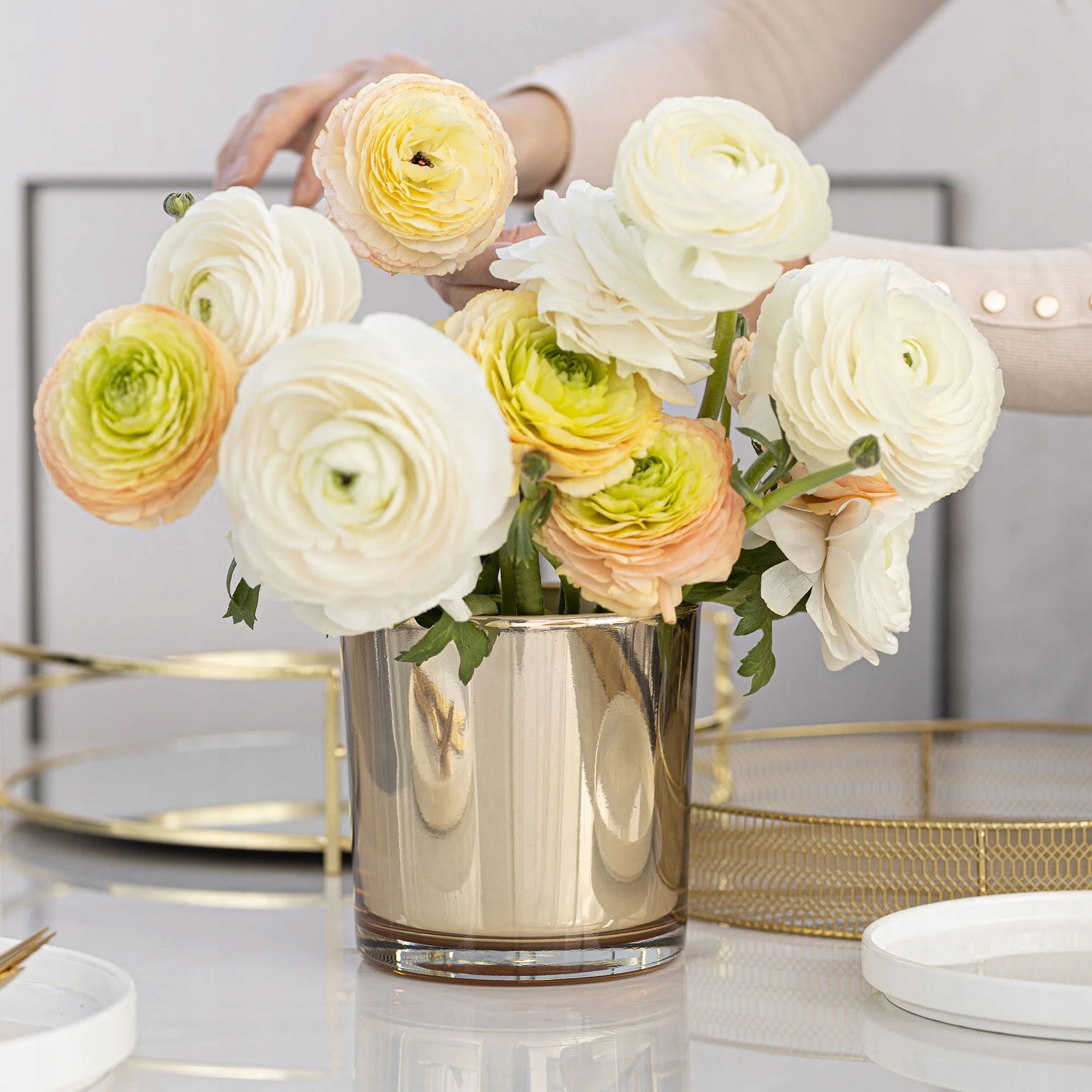 Osłonka ZŁOTA SZKLANA Na Doniczkę Rośliny OZDOBA GLAMOUR H 14 cm WAZON Marka Trend For Home