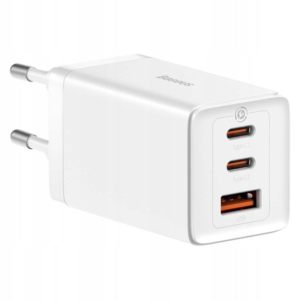 Szybka ładowarka sieciowa GaN 2xUSB C 1xUSB 65W Baseus GaN5 Pro kabel