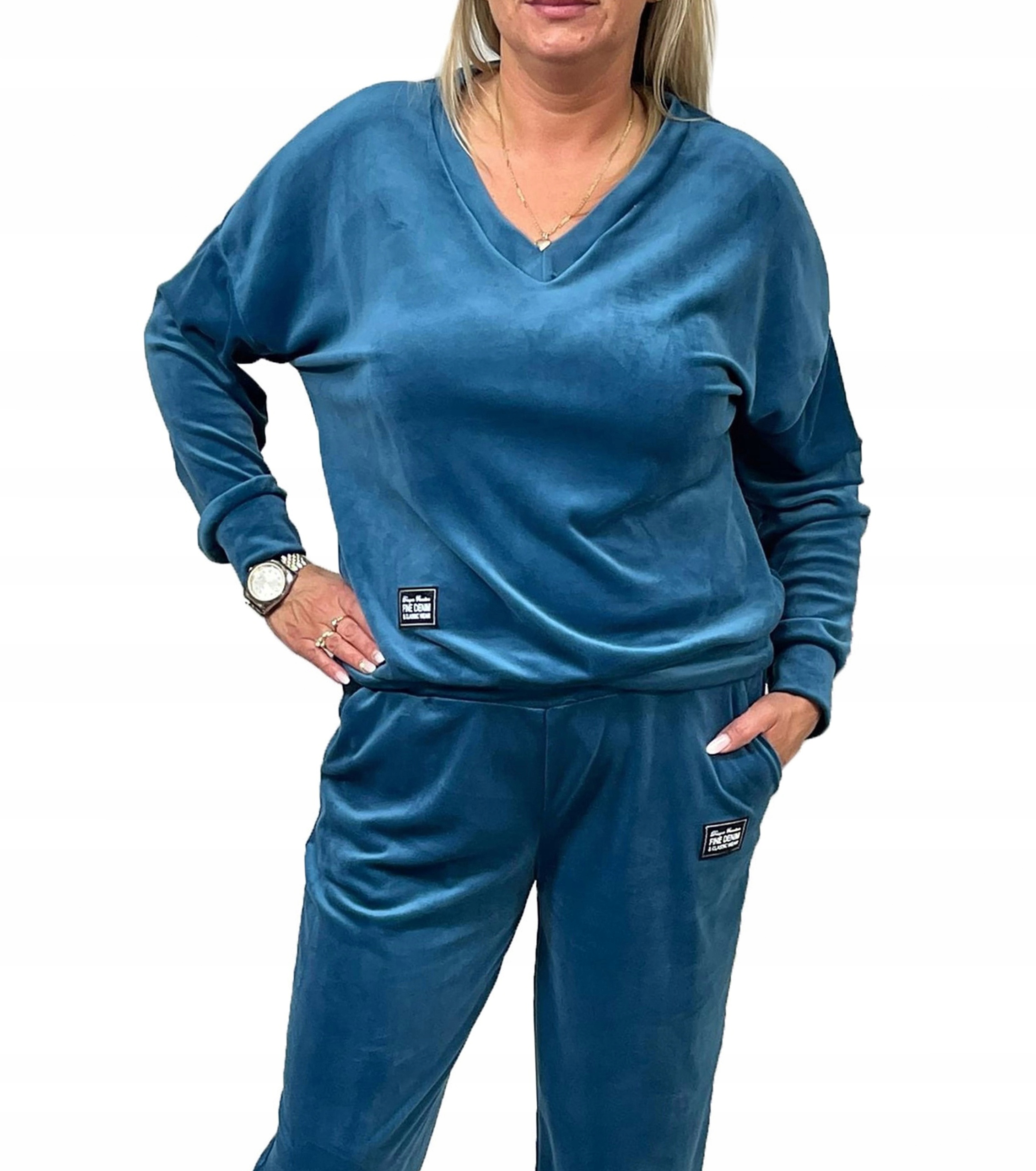 Z402 Teplákovka Velurový S Nášivkou Tyrkysový vel. 48 (4XL)