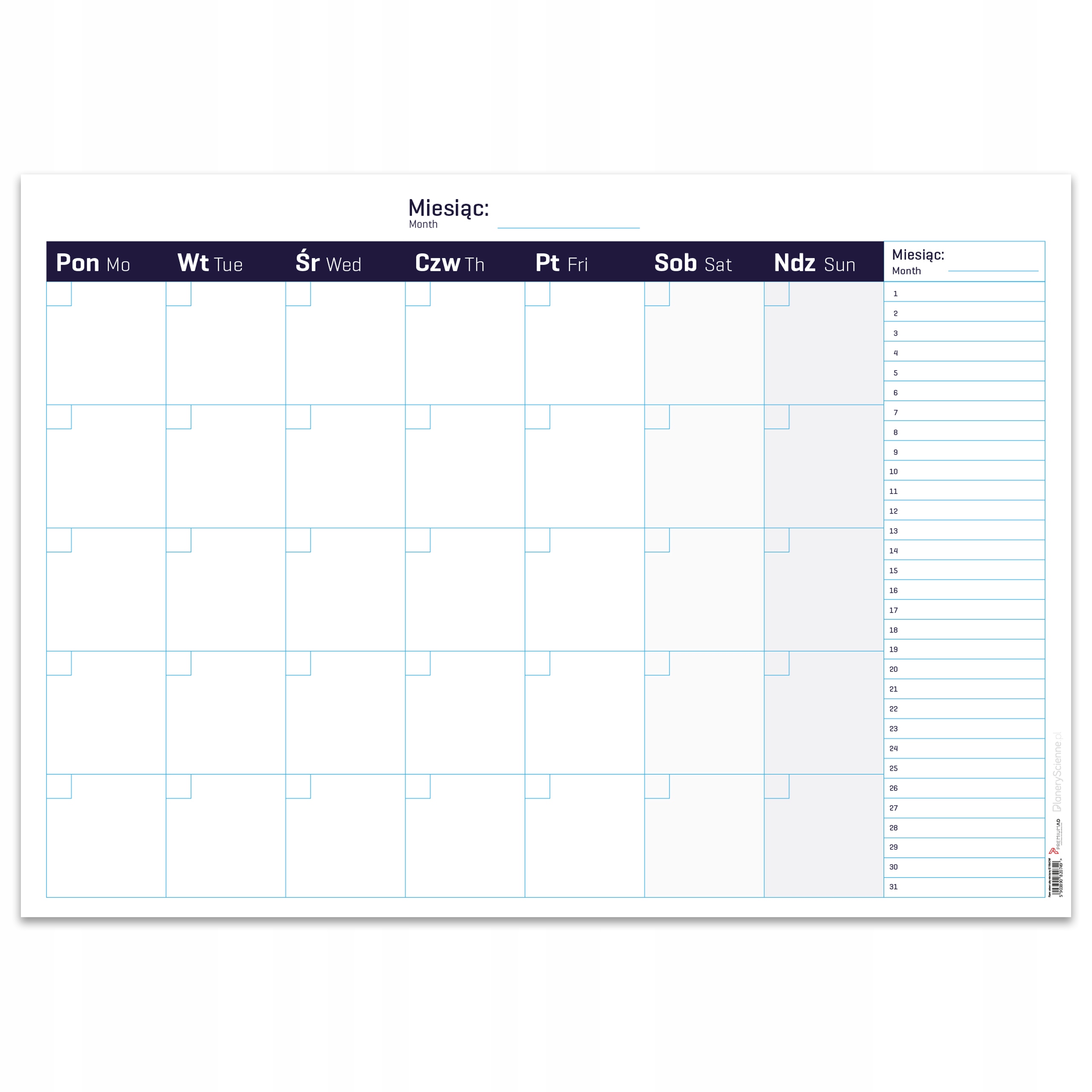 Planer Miesięczny Firmowy B2 SAMOPRZYLEPNY