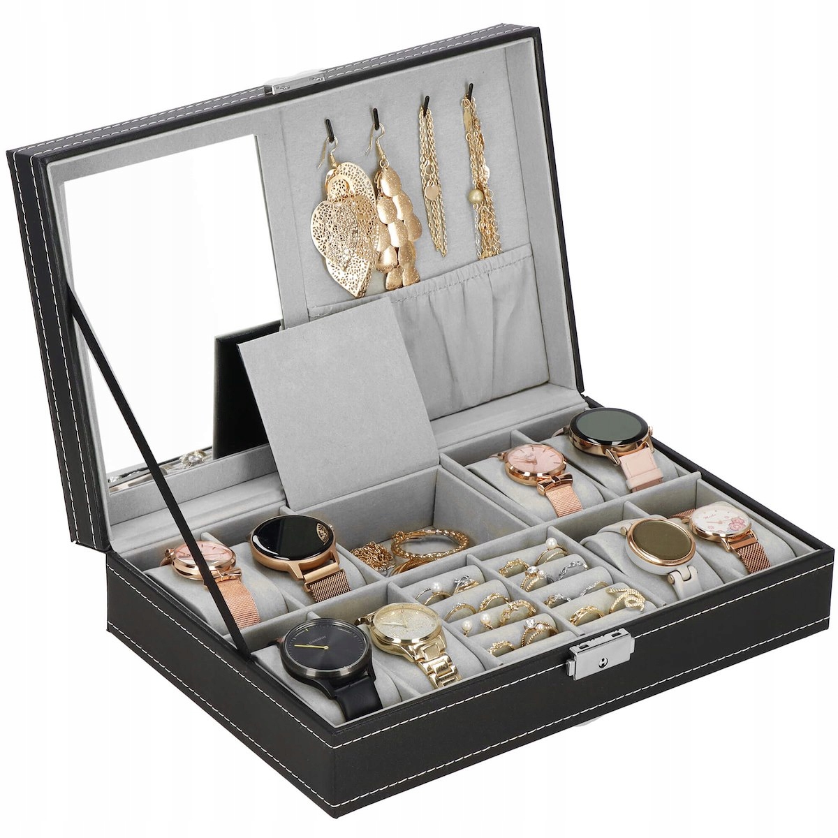 ORGANIZER SZKATUŁKA ETUI NA ZEGARKI 8szt BIŻUTERIĘ PUDEŁKO ELEGANCKIE Stan opakowania oryginalne