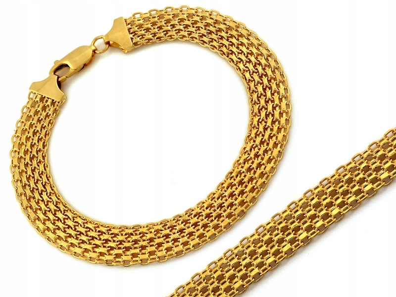 Zlatý řetízkový náramek 585 široká bismarková vazba 9.5 mm 20 cm 6.26 g