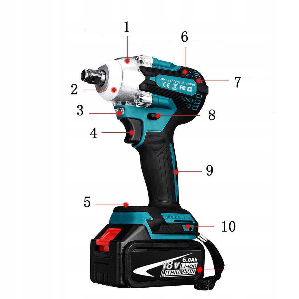 KLUCZ UDAROWY Akumulatorowy BEZSZCZOTKOWY do KÓŁ 18V 1/2'' 3xAKU 650Nm Zasilanie akumulatorowe