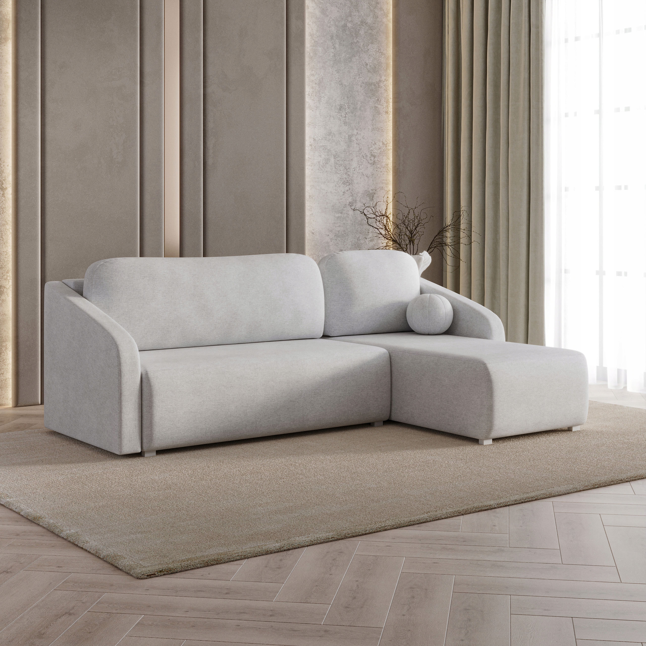 Rohová Sedací Souprava Marello Funkce Spaní Moderní Pletená tkanina Světle šedá