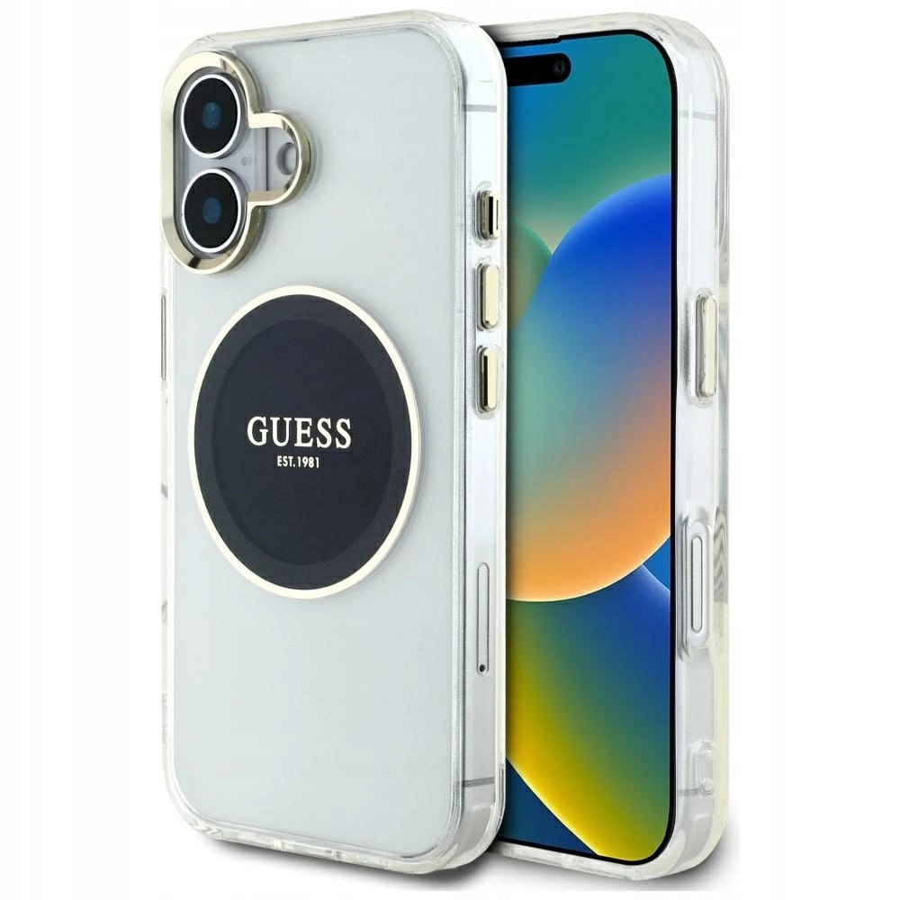Pouzdro Guess IML Metal Colored Circle Classic Logo MagSafe pro iPhone 16