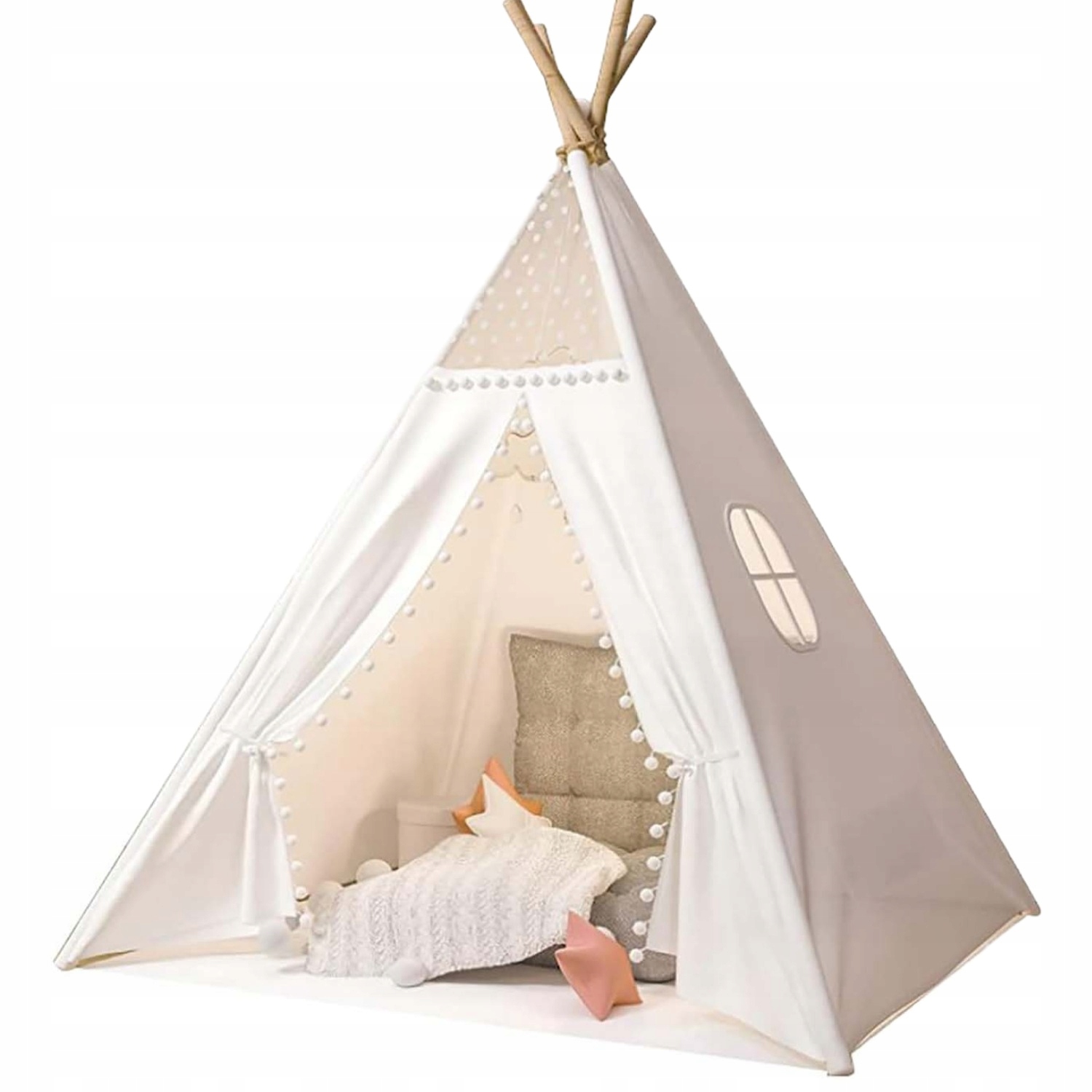 Namiot Tipi Dla Dzieci 120X120Cm Domek Zamek beżowy