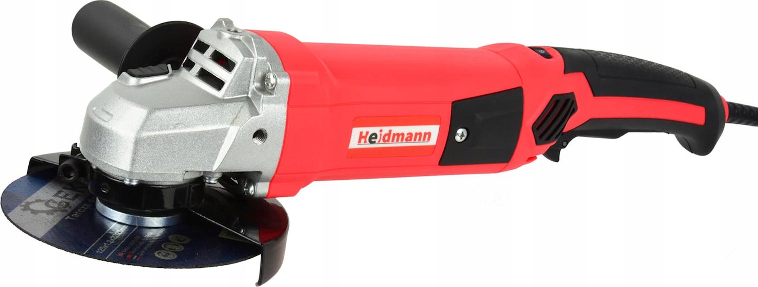 Heidmann Úhlová bruska 125 mm 1600 W, regulace otáček, dlouhá rukojeť