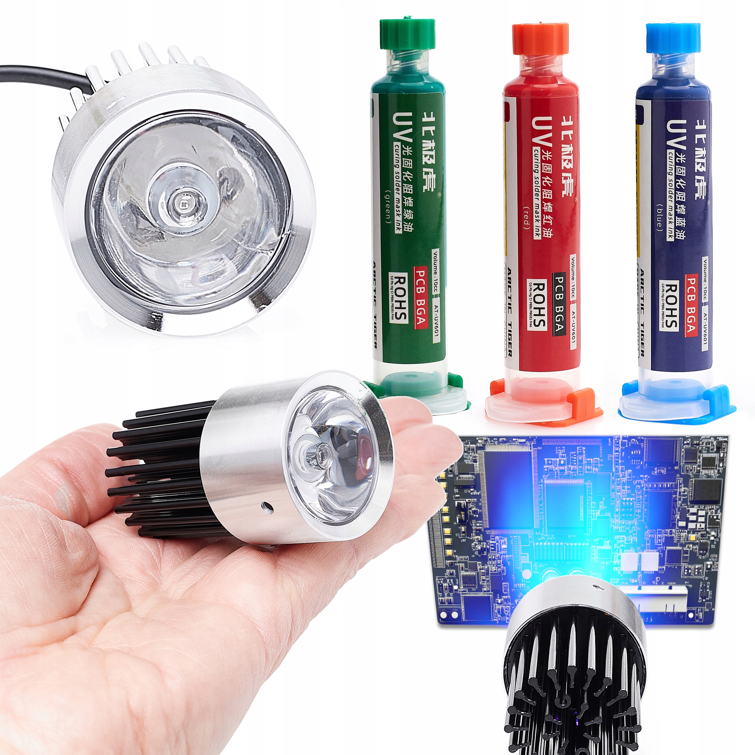 LAMPA UV DO UTWARDZANIA SOLDERMASKI USB ZESTAW 3X SOLDERMASKA TECHREBAL